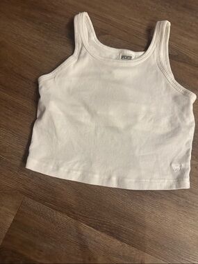 PINK Victoria's Secret White Ribbed Crop Tank